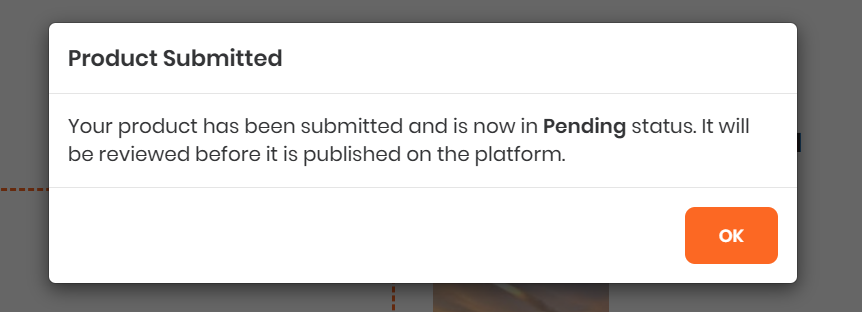 Product submitted approval message