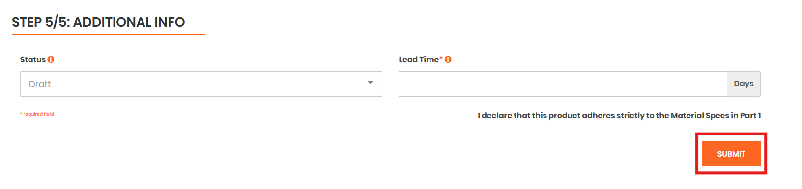 Submit product screen