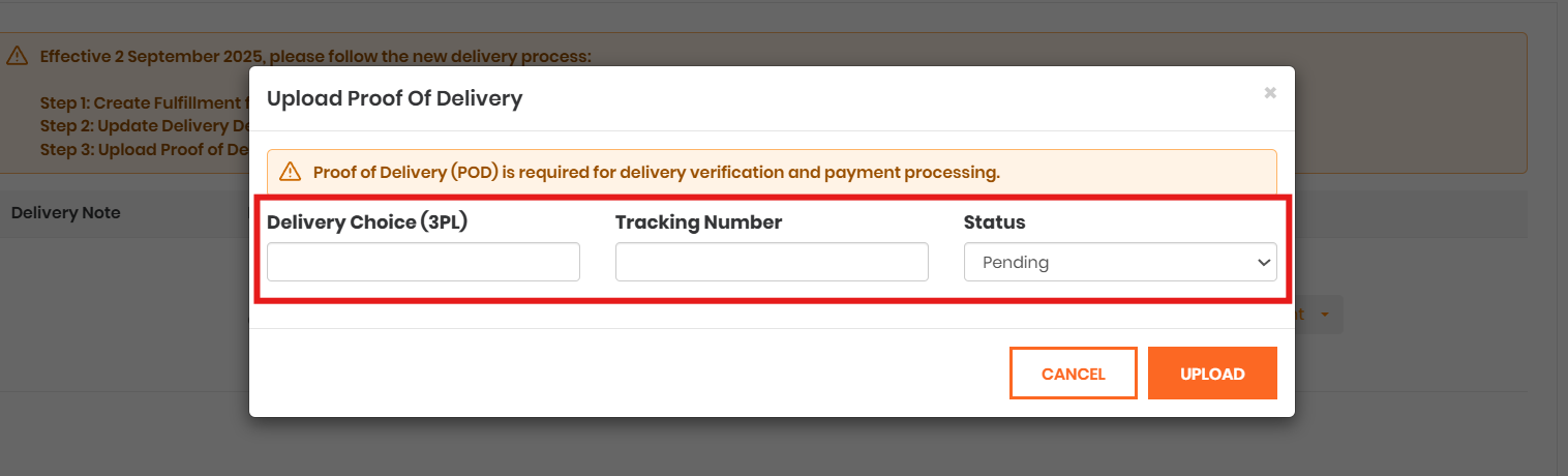 Update delivery details screen
